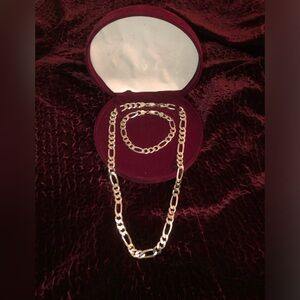 Mens solid heavy 925 sterling silver necklace and bracelet set